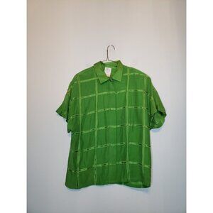 Vtg Memphis Womens S Blouse Short Sleeve Studded Green 100% Silk Hidden Button